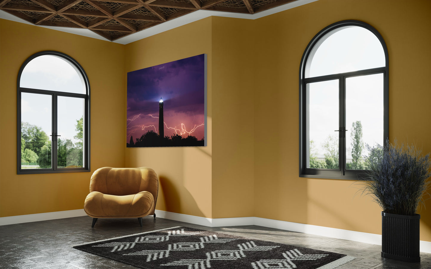 Der neue Leuchtturm mit Blitzen im Hintergrund - Insel Borkum ( 2019 )
