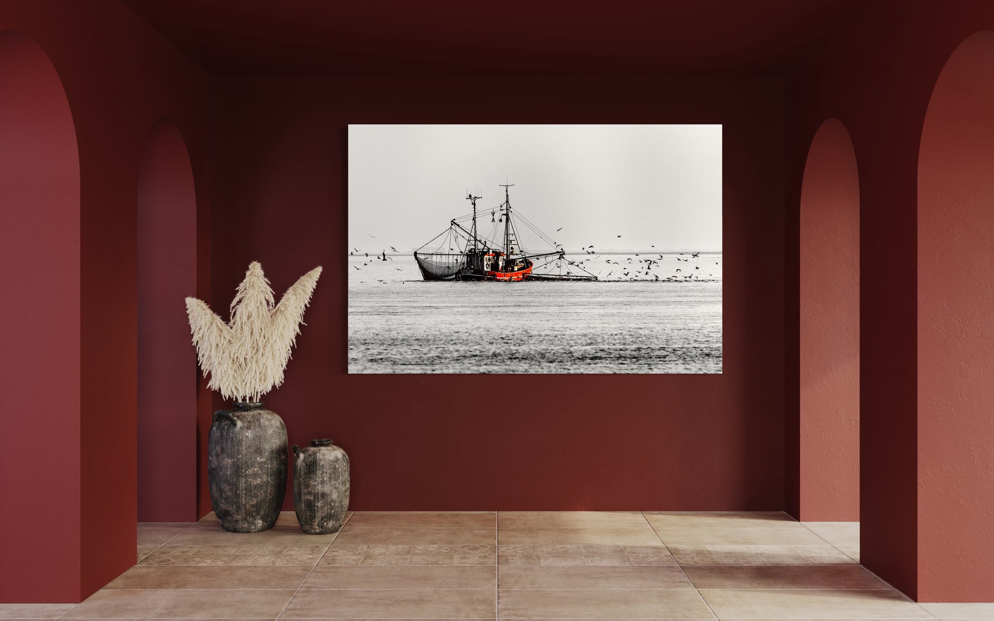 Fischerboot auf der Nordsee - Insel Borkum, Deutschland, Landschaft, Niedersachsen, Nordsee, Meer, Fotografie, Bild, Holz, Bilderrahmen, Fotograf, acrylglas,alu-dibond,leinwand,ticufotografie