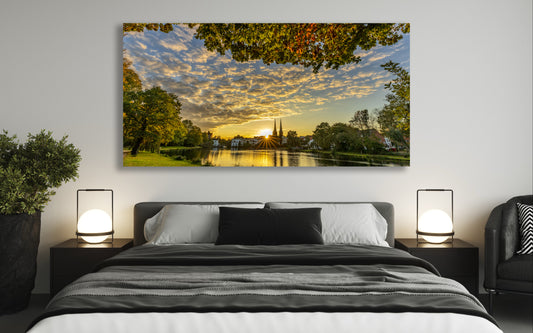 Lübeck -Sonnenuntergang- Marienkirche,  Deutschland, Landschaft,  Fotografie, Bild, Holz, Bilderrahmen, Fotograf, Schleswig-Holstein