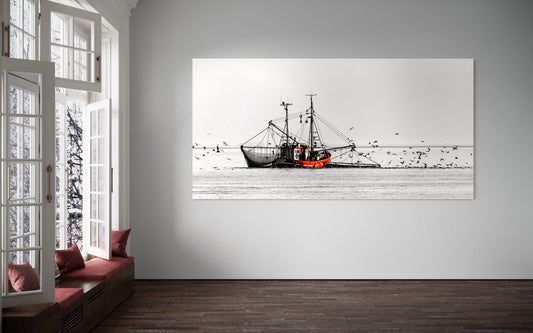 Fischerboot auf der Nordsee - Insel Borkum, Deutschland, Landschaft, Niedersachsen, Nordsee, Meer, Fotografie, Bild, Holz, Bilderrahmen, Fotograf, acrylglas,alu-dibond,leinwand,ticufotografie