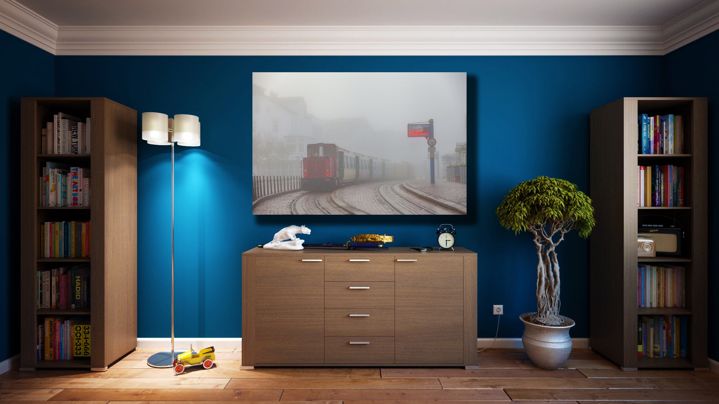 Poster, Foto auf Leinwand, Holz, Acrylglas, Alu-Dibond, Fine Art Foto -Der Zug im Nebel-UNIKAT Foto